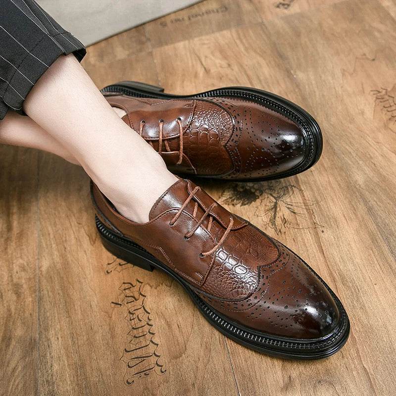 Designer Business Oxfords Formal Wedding Mens Derby Italian Original Crocodile Leather Dress Office Loafers Casual Shoes for Men - FLORANZANI- Beauté & Santé