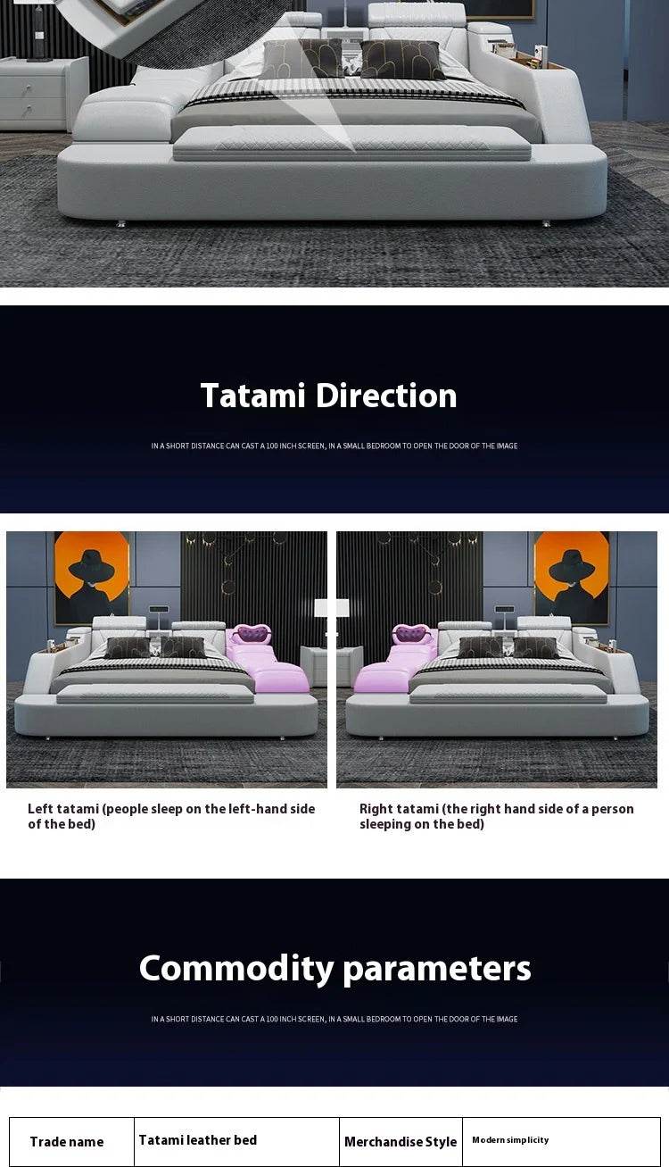 Gamer Massage Tatami Leather Bed Bedroom Lazy Double Bed Modern Simple Wedding With Projector STravel Muebles Trendy Furniture - FLORANZANI- Beauté & Santé