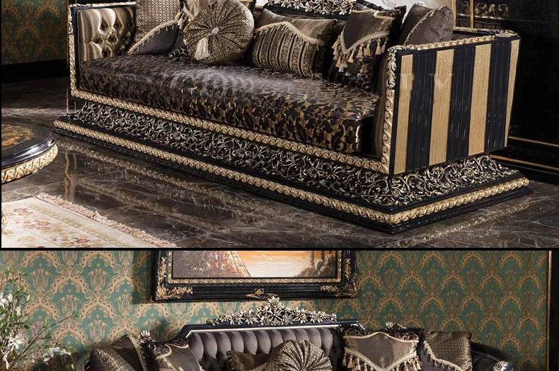 European style solid wood carved combination sofa French villa high-end custom new fabric sofa luxury furniture - FLORANZANI- Beauté & Santé