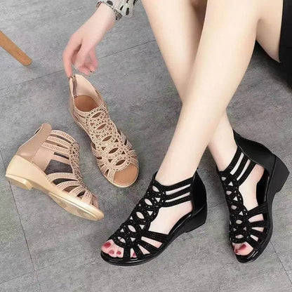 Soft Leather Roman Sandals Women 2023 Summer New Soft Sole Outwear Women's Wedge Shoes Fashion Casual Designer Shoe Ladies - FLORANZANI- Beauté & Santé