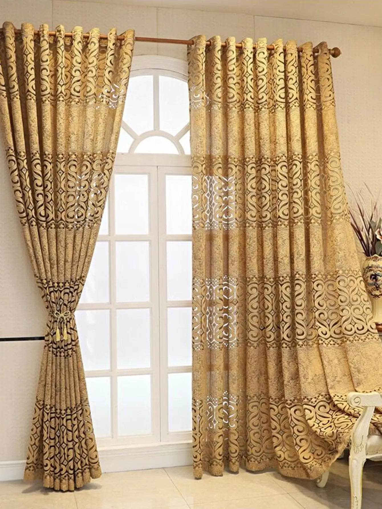 Khaki eight character hollow perforated curtains suitable for decorating living room and bedroom curtains - FLORANZANI- Beauté & Santé