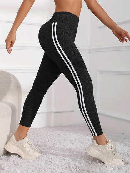 Side Stripe Tummy Control Sports Leggings - FLORANZANI- Beauté & Santé