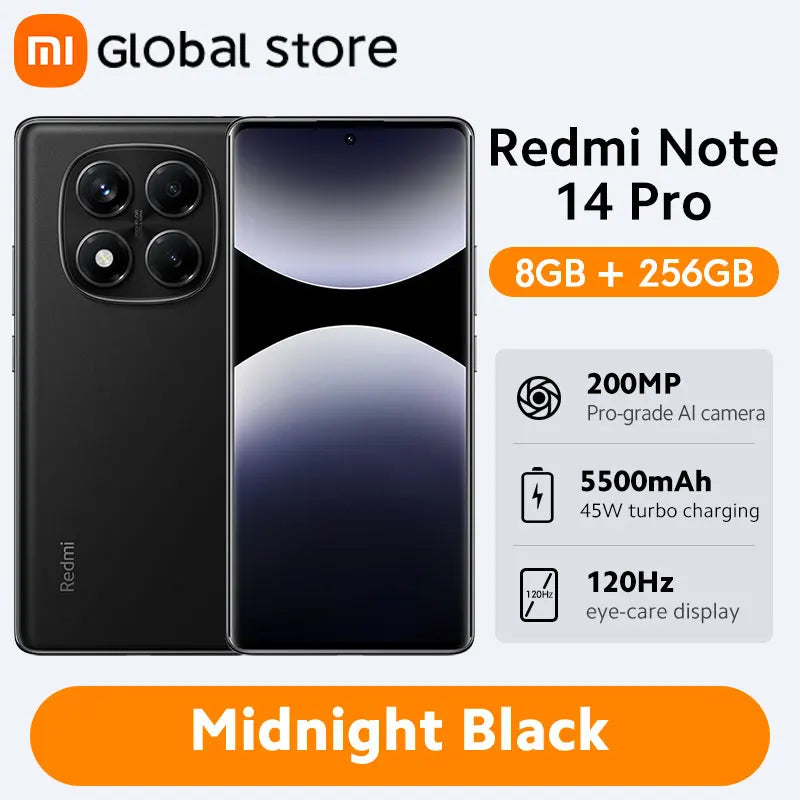 Xiaomi Redmi Note 14 Pro 4G, versión global, pantalla AMOLED de 6,67", MediaTek Helio G100-Ultra, batería de 5500 mAh, cámara con IA de 200 MP