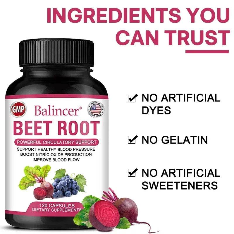 Beetroot Capsules Organic Beetroot Powder Extract + Black Pepper Nitric Oxide Production Blood Circulation Blood Pressure Health - FLORANZANI- Beauté & Santé