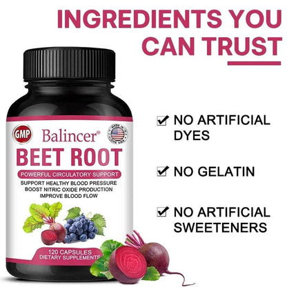 Beetroot Capsules Organic Beetroot Powder Extract + Black Pepper Nitric Oxide Production Blood Circulation Blood Pressure Health - FLORANZANI- Beauté & Santé