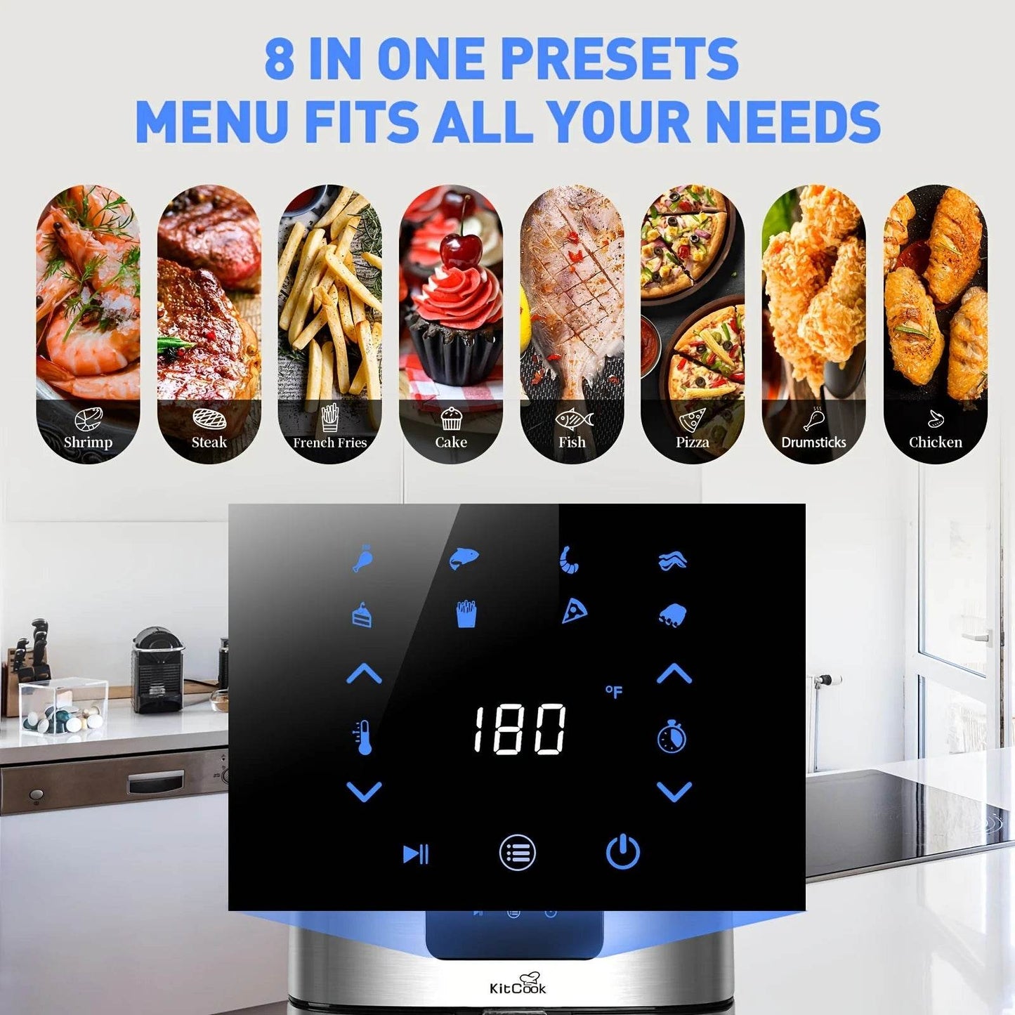 1PC KitCook Large Air Fryer XL, 1500W 120V 6.8QT Stainless Steel Air Fryers Oven, Nonstick Basket, LED Touch Screen - FLORANZANI- Beauté & Santé