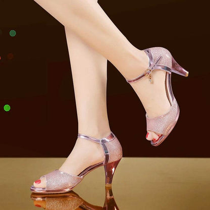 Korean casual sandals for women 2024 summer new item, shiny fish mouth slim heel 6cm high heels, Latin dance women's shoes - FLORANZANI- Beauté & Santé