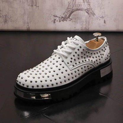 New Luxury Brand Designer White Black Rivet Punk Rock Lace Up Platform Casual Shoes For Men Flats Loafers Sport Walking Sneakers - FLORANZANI- Beauté & Santé