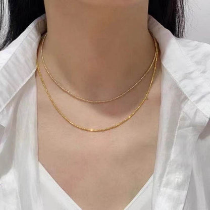 18K Gold Necklace Bungee Laser Bead Wave Bead Chain - FLORANZANI- Beauté & Santé