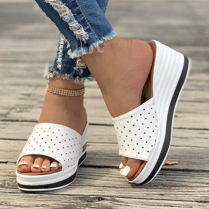 Fish Mouth Wedges Sandals Summer Fashion Hollow Design High Heels Slides Slippers Casual Beach Shoes For Women - FLORANZANI- Beauté & Santé