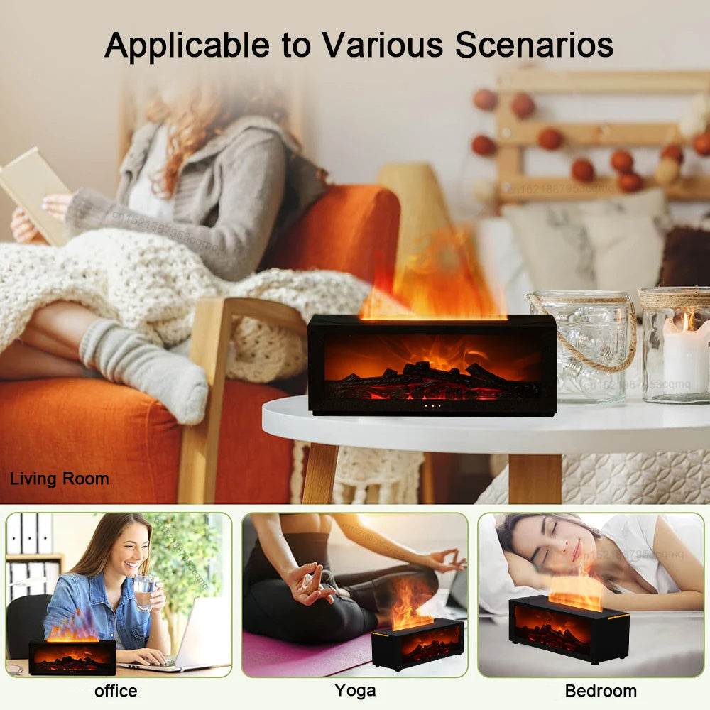 New Flame Aromatherapy Machine Colorful Essential Oil Diffuser Home Large Fog Volume Flame Humidifier 3D Flame Fireplace Machine - FLORANZANI- Beauté & Santé