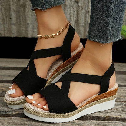 Wedge Sandals For Women Cross-strap Platform Gladiator Hemp Heel Shoes Summer - FLORANZANI- Beauté & Santé