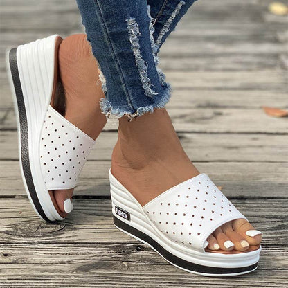 Fish Mouth Wedges Sandals Summer Fashion Hollow Design High Heels Slides Slippers Casual Beach Shoes For Women - FLORANZANI- Beauté & Santé