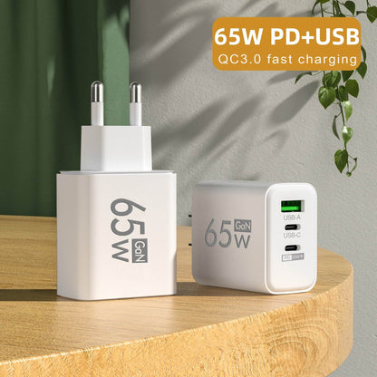 PD 65W USB C Charger GaN Charger Quick Charge 3.0 Type C Phone Adapter For iPhone 15 14 Samsung Xiaomi 3 Ports Fast Wall Charger - FLORANZANI- Beauté & Santé