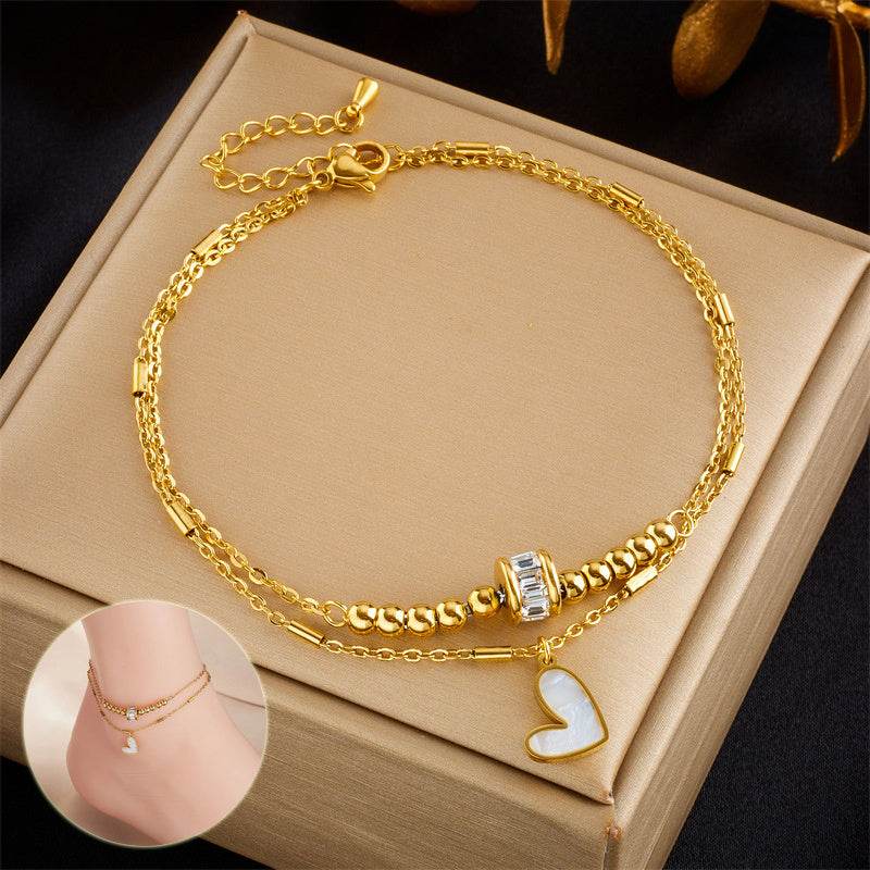 Fashion Jewelry Boho Classic Love Heart Ankle Chain Double Layer Chain Bracelet Anklet Charm Tassel Leg Chain On Foot Chain Women Party Jewelry Accessories - FLORANZANI- Beauté & Santé