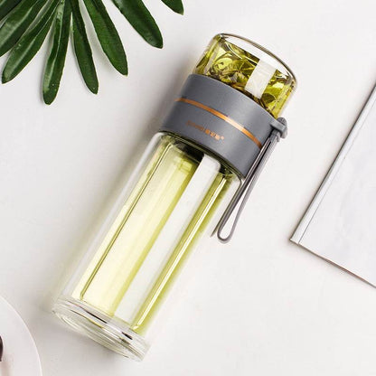 Glass Water Bottle With Tea Infuser Filter Tea Separation Double Wall Glass Bottle Leakproof Water Bottle - FLORANZANI- Beauté & Santé