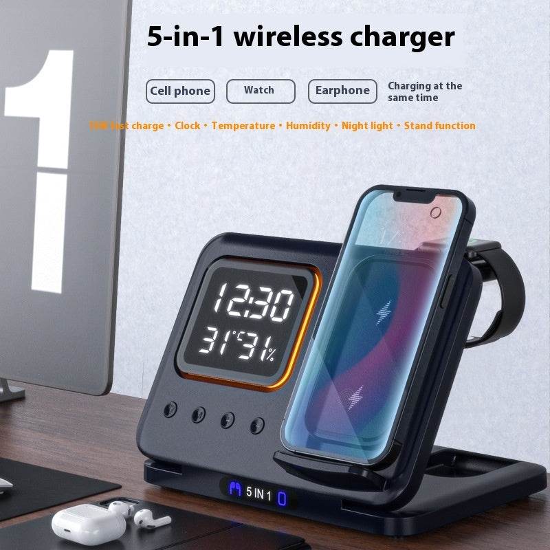 15W Wireless Chargers Stand 5 In1 LED Digital Alarm Clock Fast Charging Dock Station - FLORANZANI- Beauté & Santé