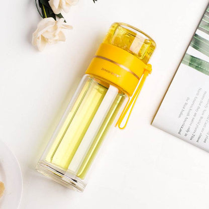 Glass Water Bottle With Tea Infuser Filter Tea Separation Double Wall Glass Bottle Leakproof Water Bottle - FLORANZANI- Beauté & Santé