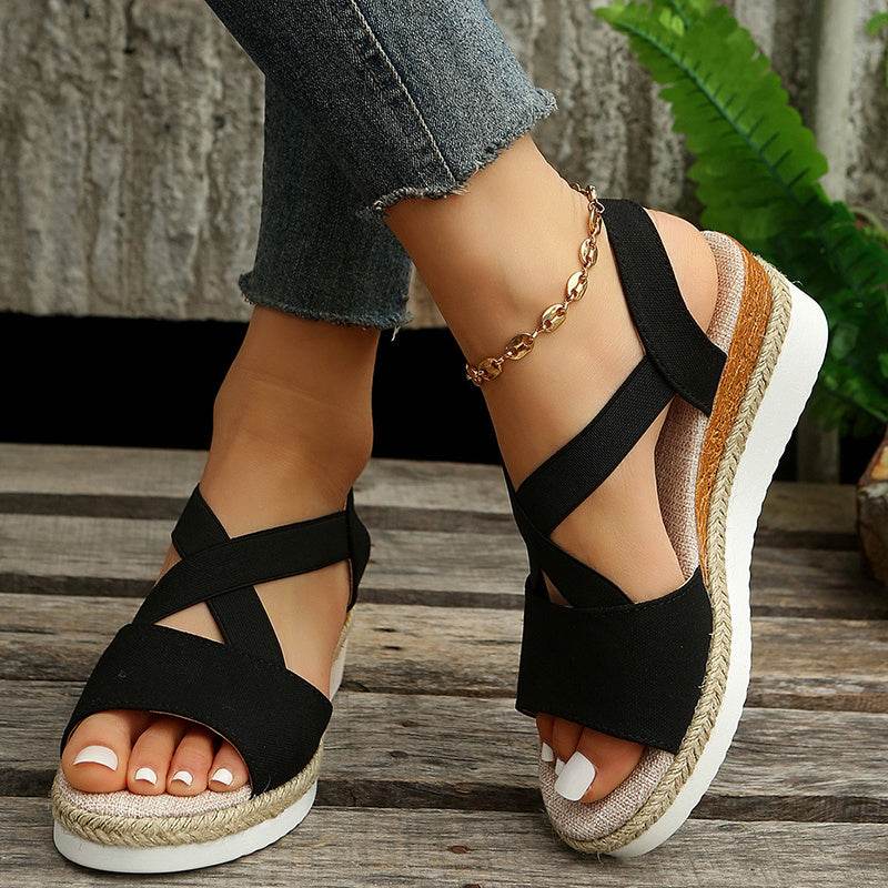 Wedge Sandals For Women Cross-strap Platform Gladiator Hemp Heel Shoes Summer - FLORANZANI- Beauté & Santé